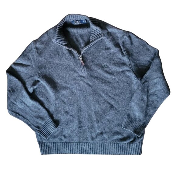Polo Ralph Lauren Gray 1/4 Zip Gray Pony Logo Pullover Sweater XL Leather Pull - Picture 1 of 10